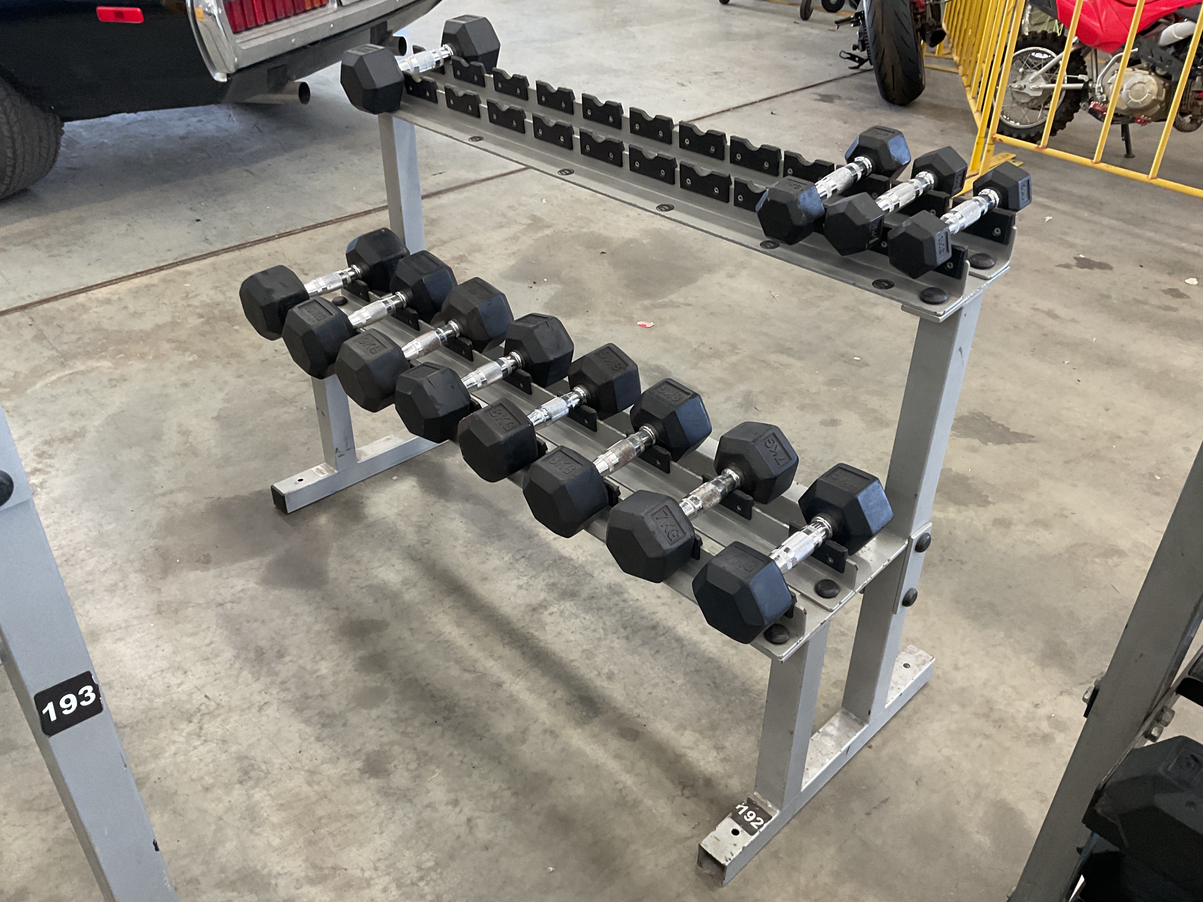 Various Hex Dumbells and Rack - unreserved