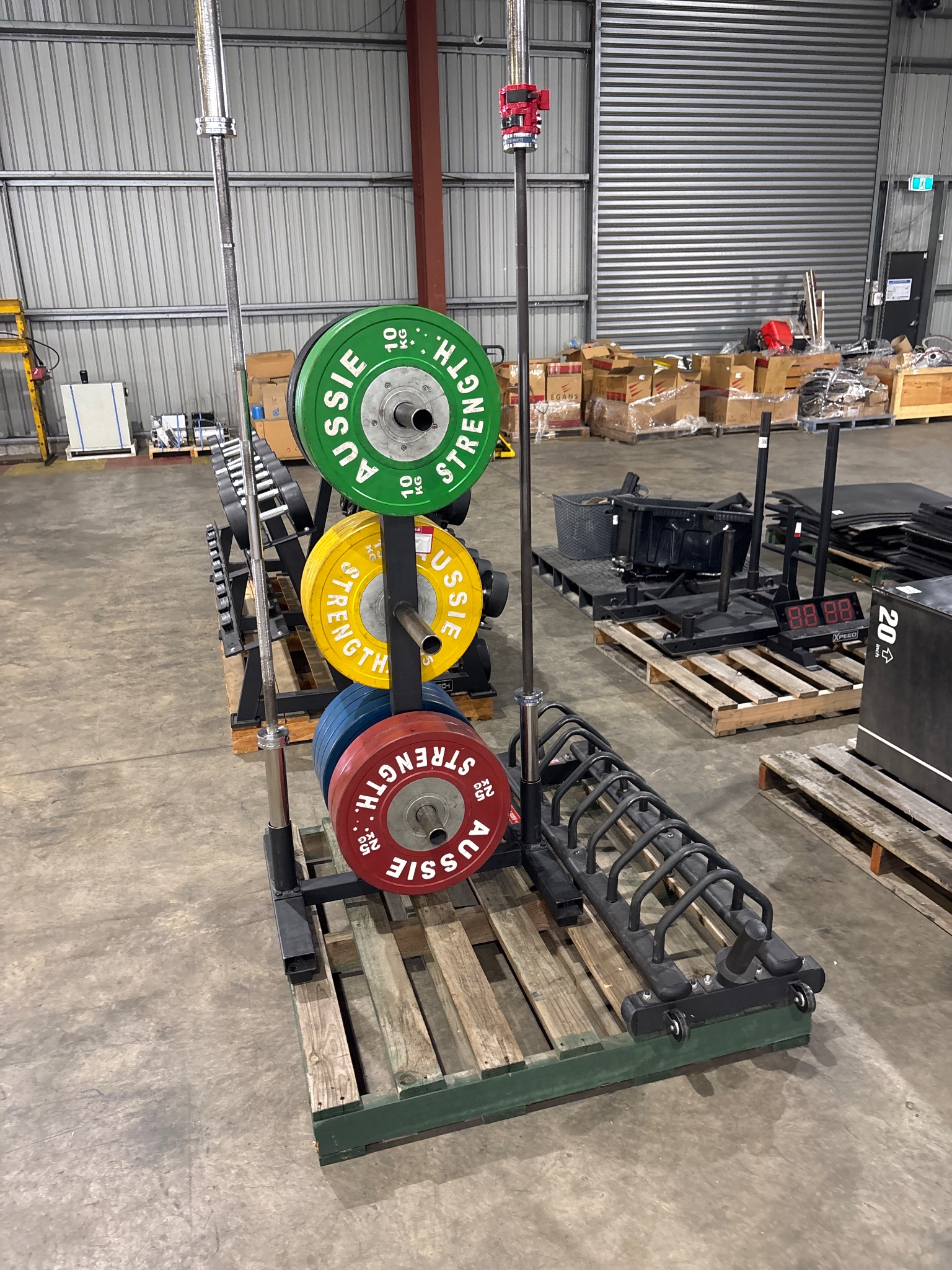 Weight Storage Tower, Bumper Plates and Olympic Bars