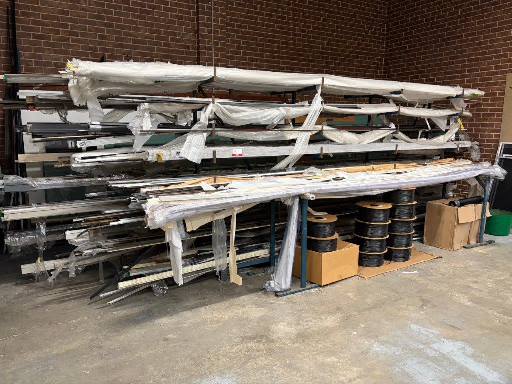 Double Sided Steel Stock Rack & Contents Of Assorted Aluminium Extrusion