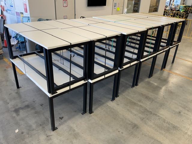 18 Desks With Steel Frames.