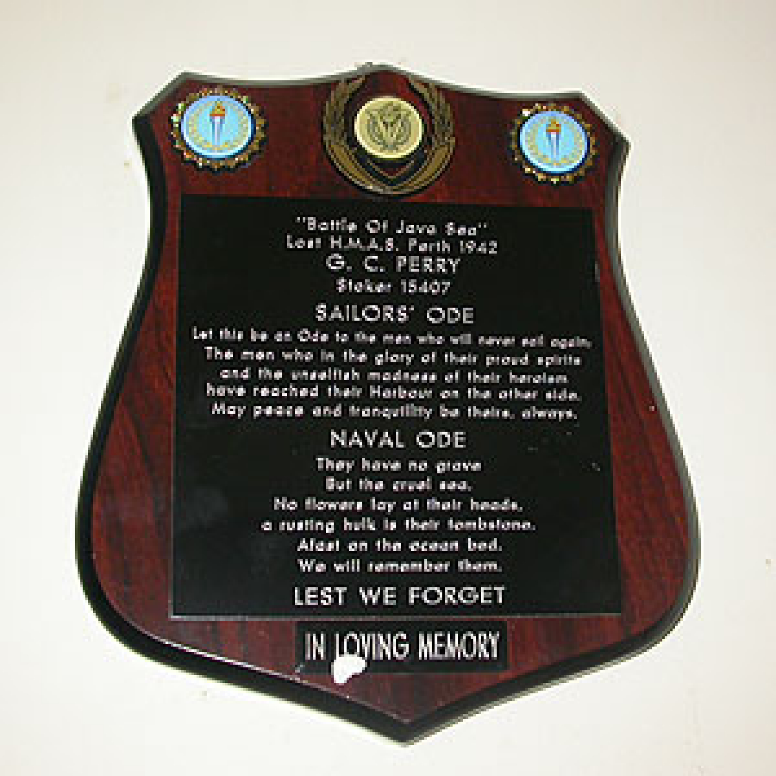 Rosemary Lodge RSL Hostel HMAS Perth Memorial plaques NSW War