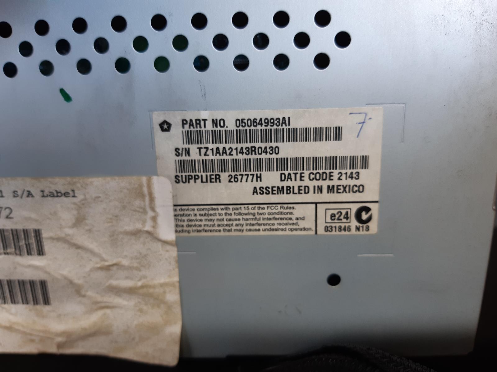 2014 Dodge Journey Radio/Cd/Dvd/Sat/Tv View Auto part Radio/Cd/Dvd/Sat/Tv Dodge Journey 2014