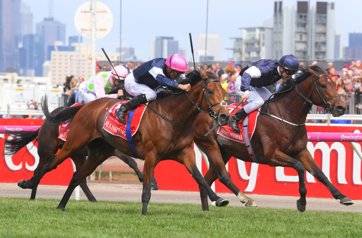 Corey Brown riding Rekindling wins the Emirates Melbourne Cup Pic: Vince Caligiuri/Getty Images)