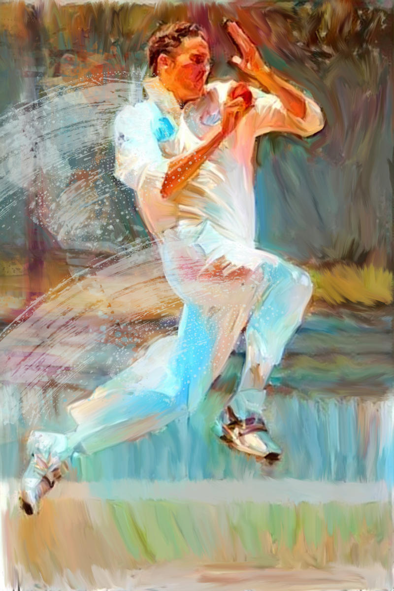Ball in hand but not for long. Artwork Gordon Napier