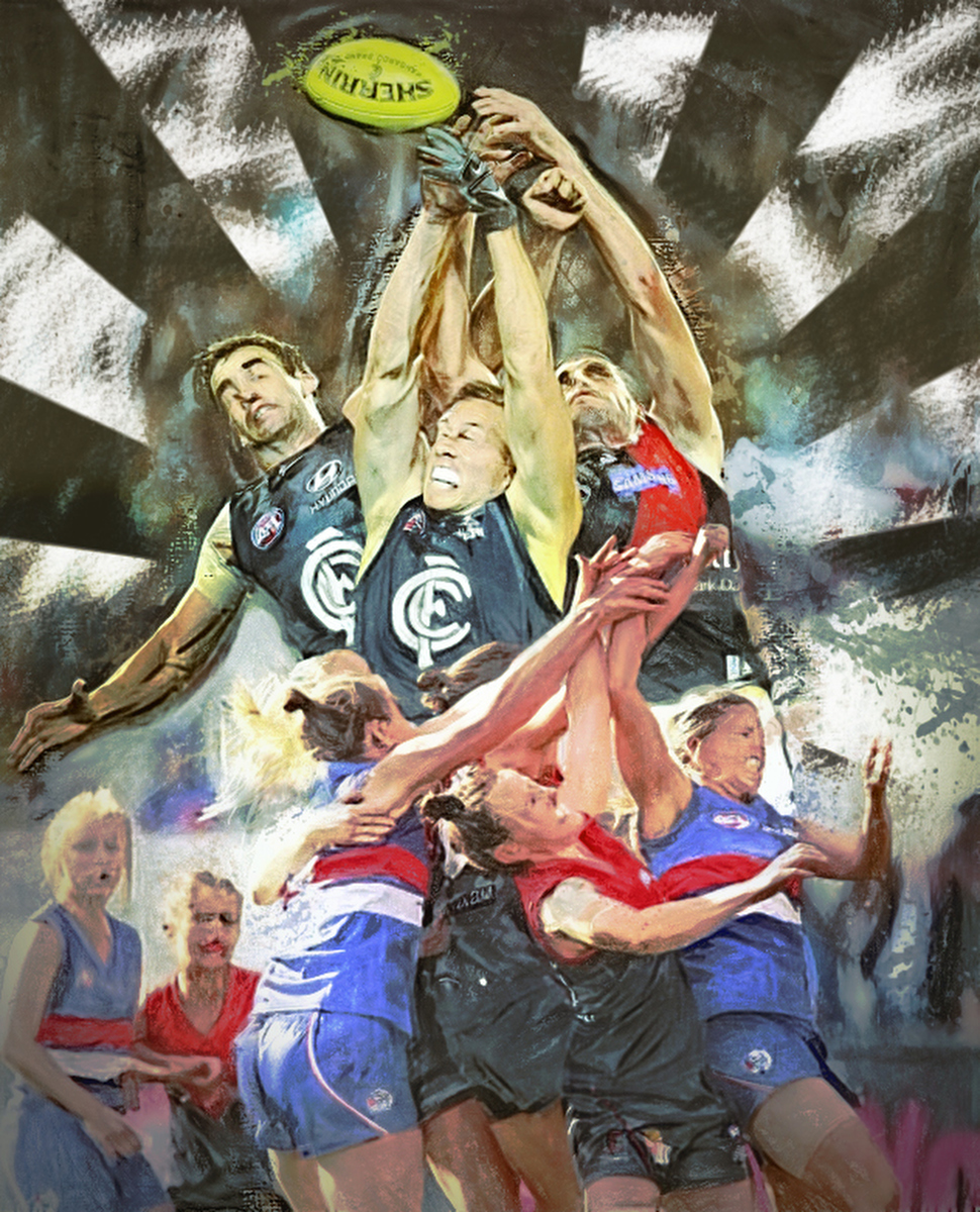 And the big men (and little women) fly. Artwork Gordon Napier.