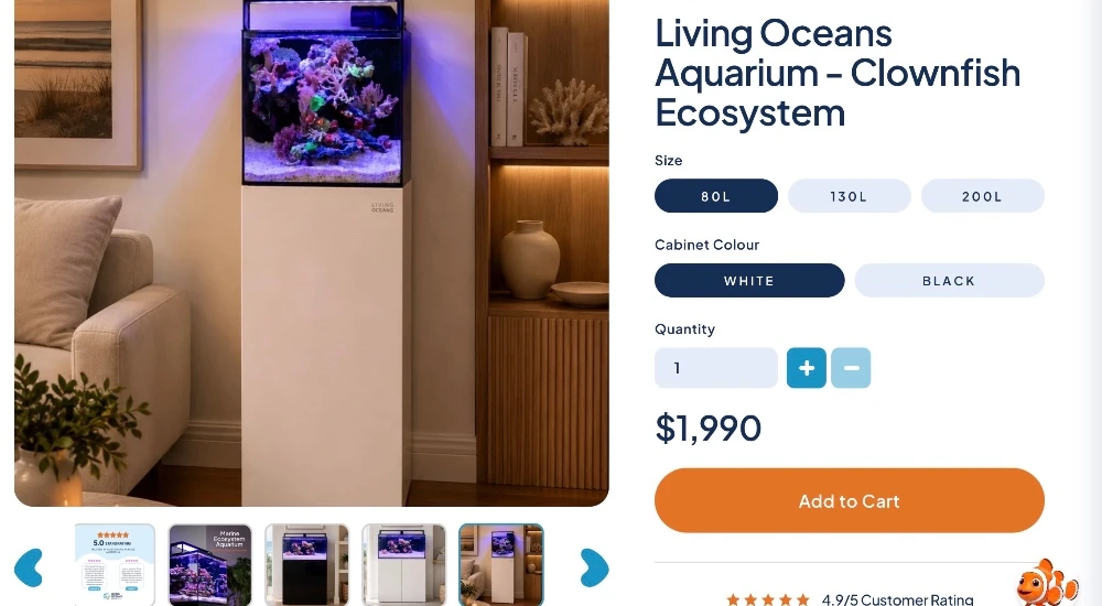 Living Oceans Aquariums Website Product Page Reveal