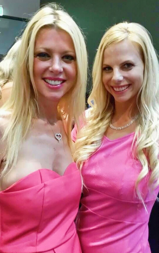 Tara Reid and Jo Christiaans twinning in pink for a night out in Sydney.