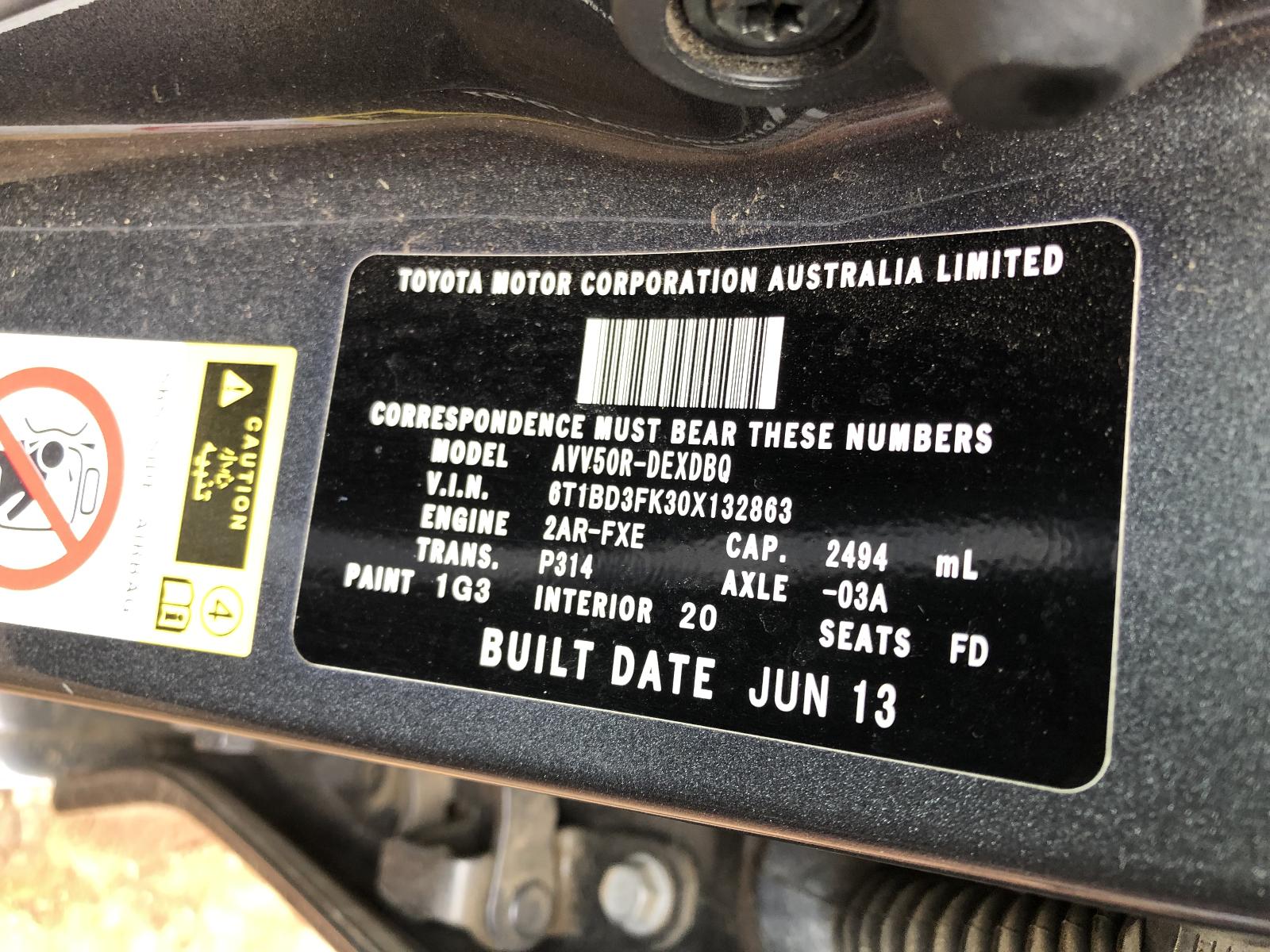 View TOYOTA CAMRY 2013 4 Door Sedan Breaking