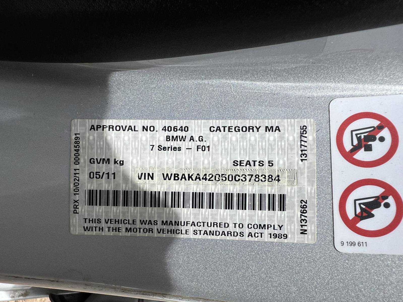 View BMW 7 SERIES 2011 4 Door Sedan Breaking