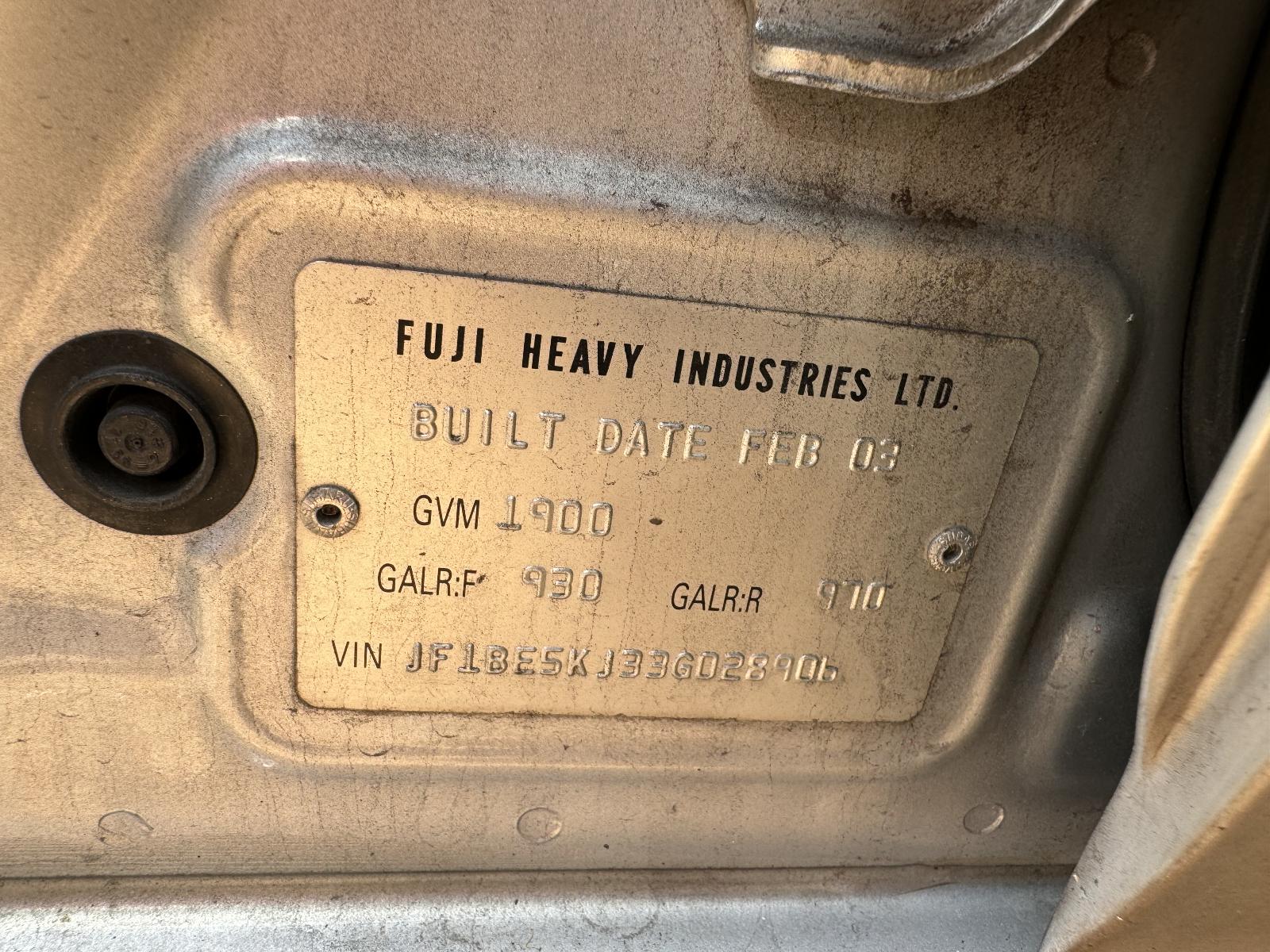 View SUBARU LIBERTY 2003 4 Door Sedan Breaking