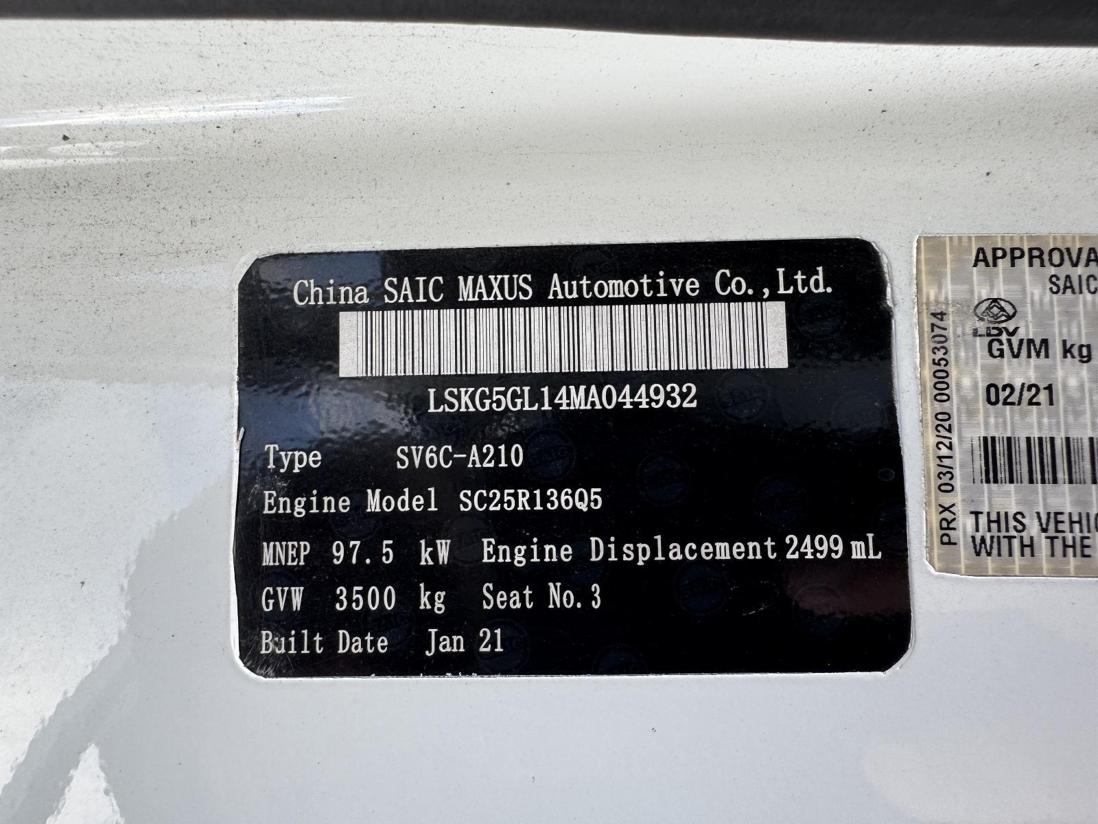 View Auto part Engine LDV V80 2021