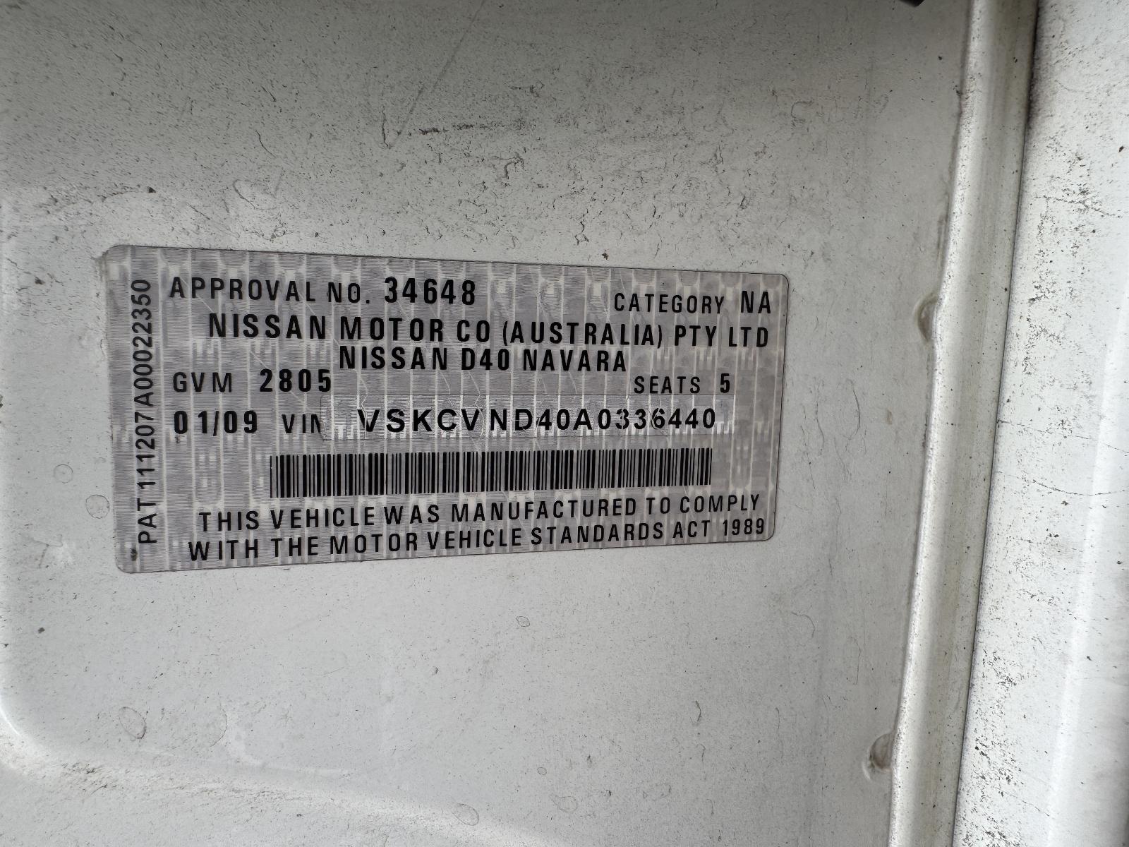 View NISSAN NAVARA 2009 4 Door Utility Breaking