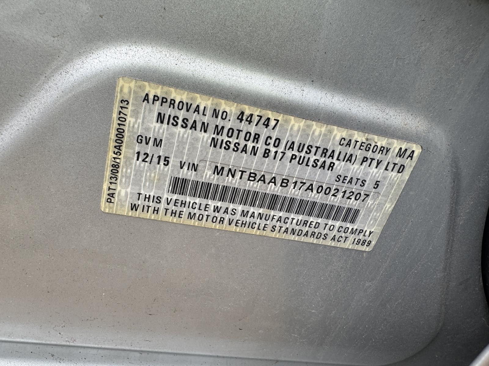 View NISSAN PULSAR 2015 4 Door Sedan Breaking