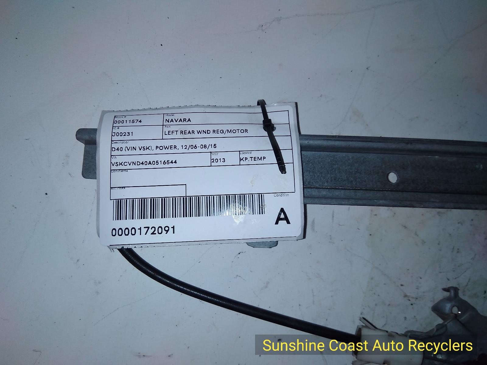 2013 Nissan Navara Left Rear Wnd Reg/Motor View Auto part Left Rear Wnd Reg/Motor Nissan Navara 2013