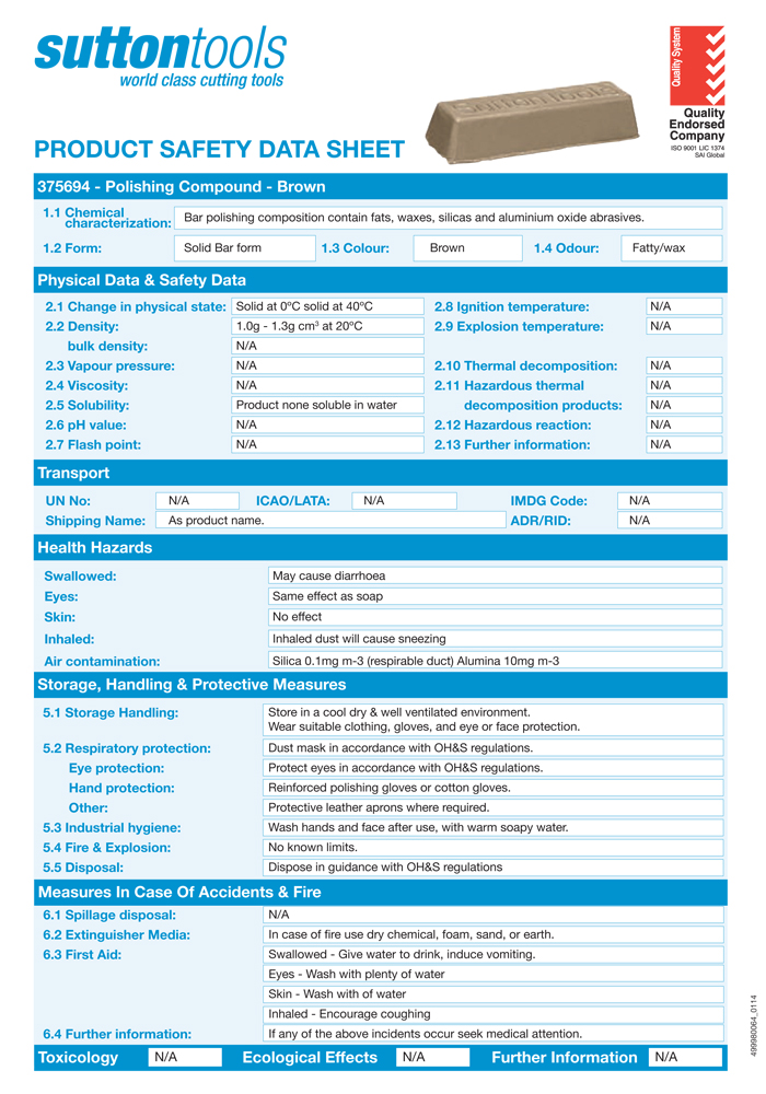 material safety data sheets sutton tools msd sheets