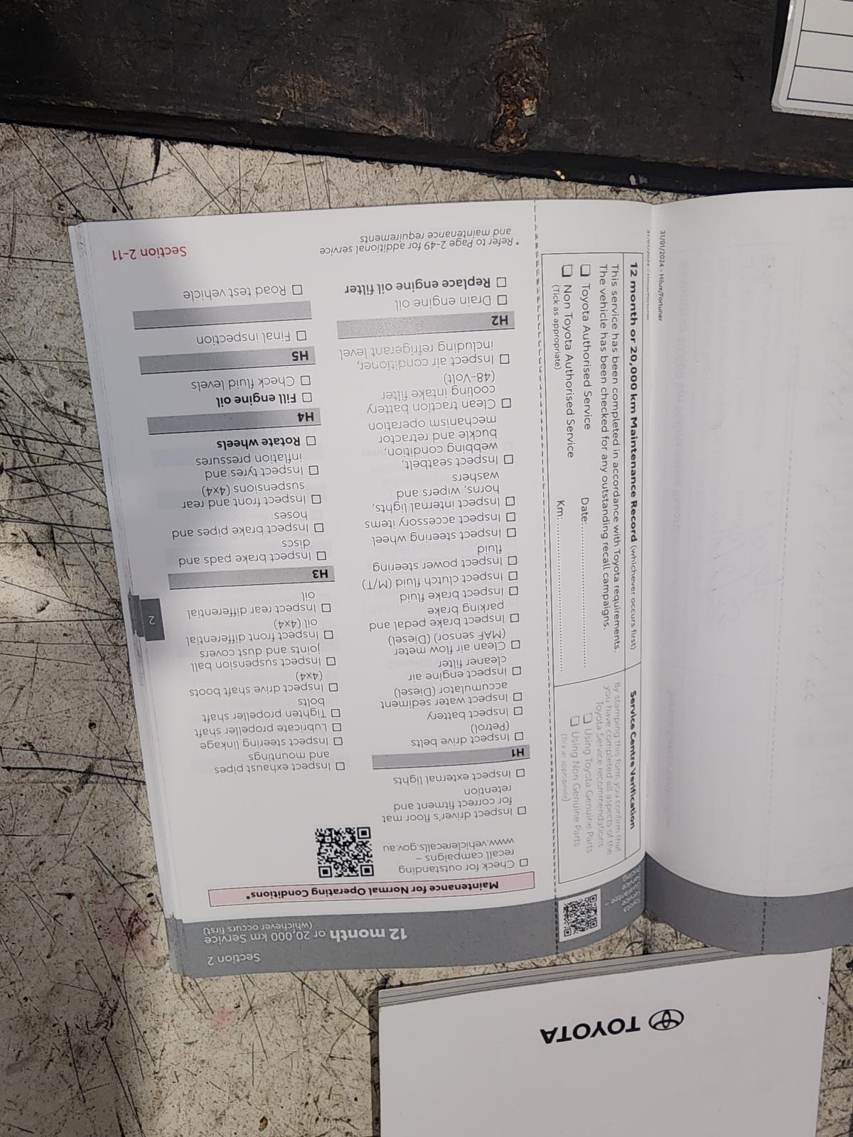 View Auto part Owners Handbook Toyota Hilux 2024