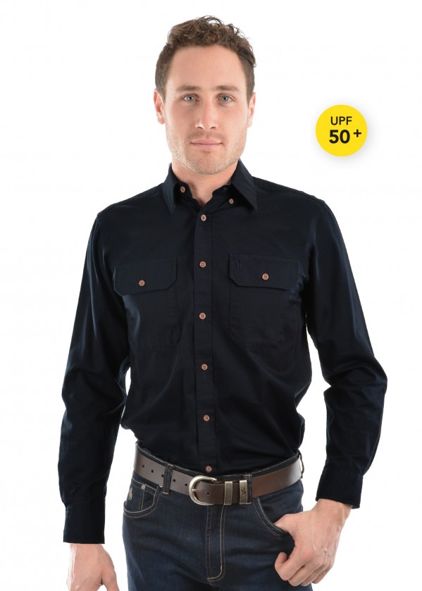 LIGHT DRILL FULL PLACKET 2-POCKETS L/S SHIRT