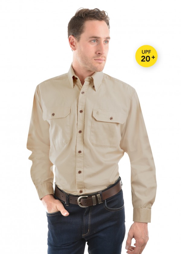 LIGHT DRILL FULL PLACKET 2-POCKETS L/S SHIRT