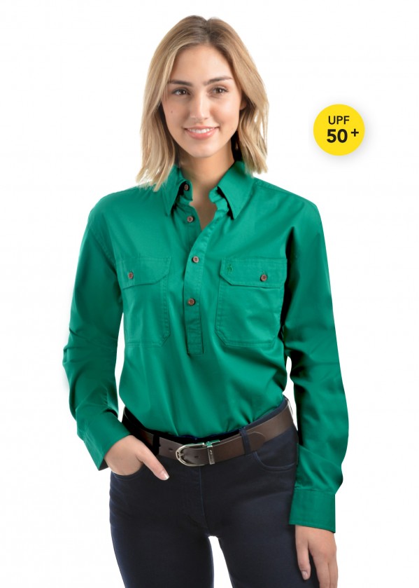 LIGHT DRILL HALF PLACKET 2-POCKETS L/S SHIRT