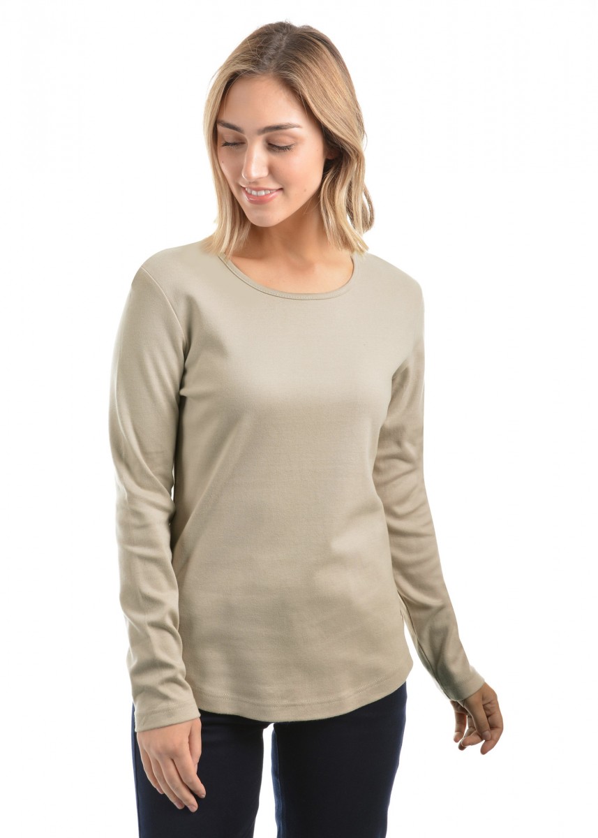 WOMENS CURVED HEM L/S TOP