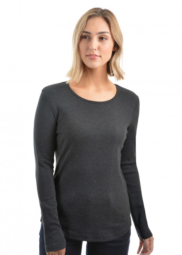WOMENS CURVED HEM L/S TOP