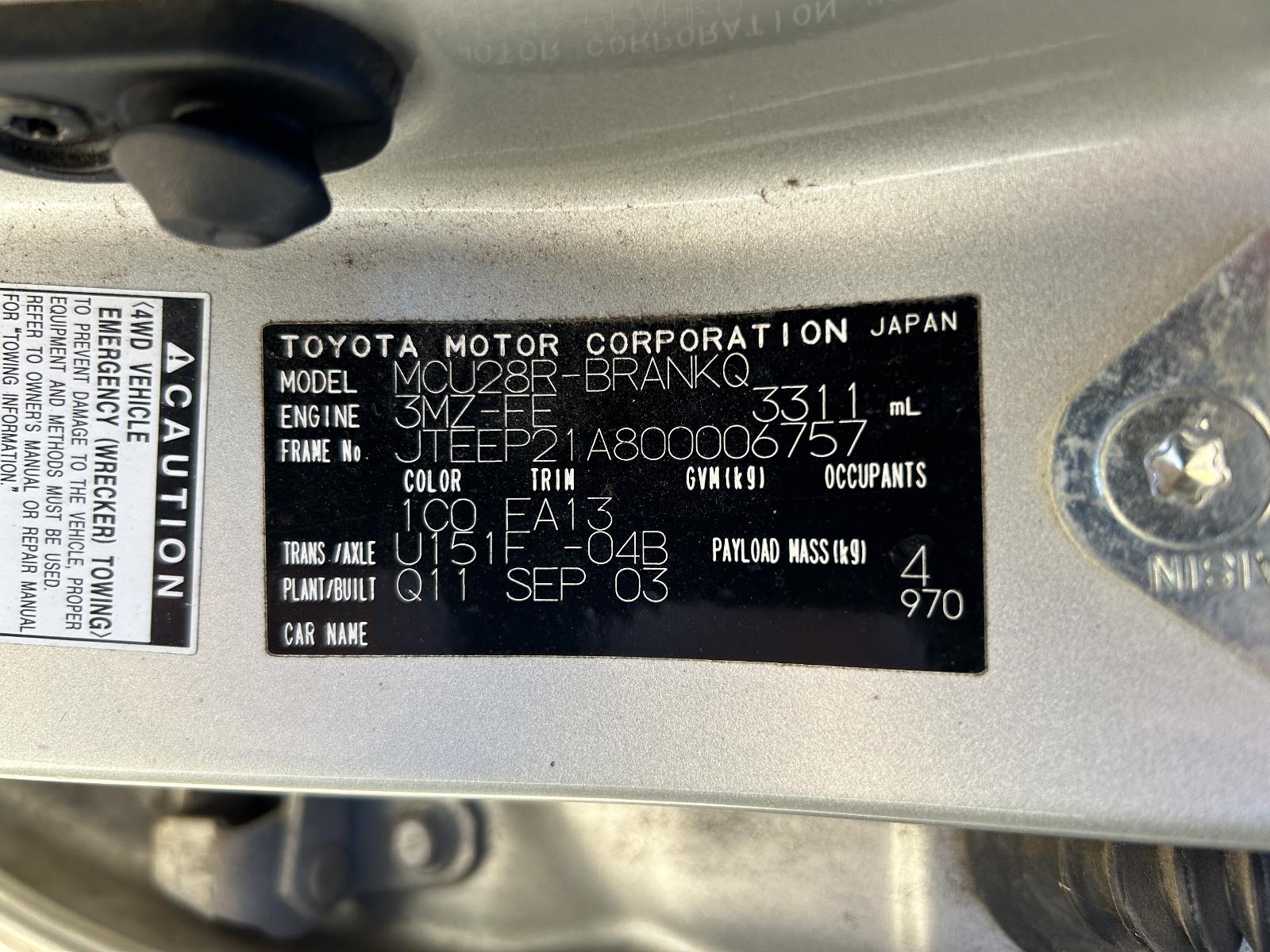 2003 Toyota Kluger Rear Bumper View Auto part Rear Bumper Toyota Kluger 2003