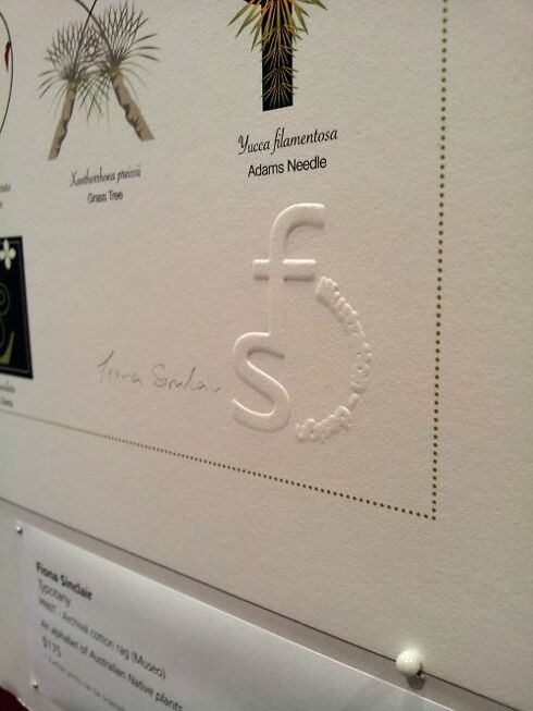 Fiona Sinclair, ‘Typotany’. This is a close up of Fiona’s work, and in particular the embossing we did for her.