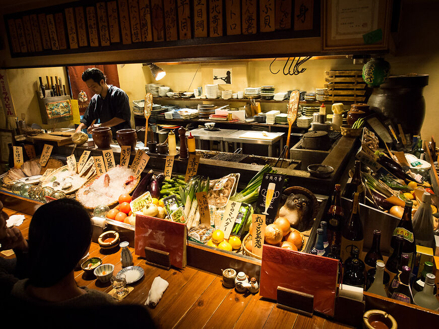 Restaurant interior, chef at work, Yokohama