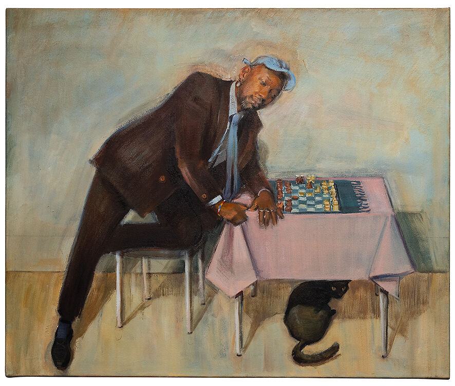 Archer Davies, The Chess Player, oil on linen, 92cm x 76cm, 2024