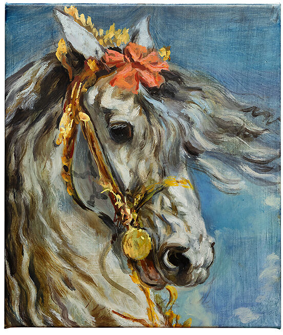 Archer Davies, Spanish Horse, oil on linen, 23cm x 27cm, 2024