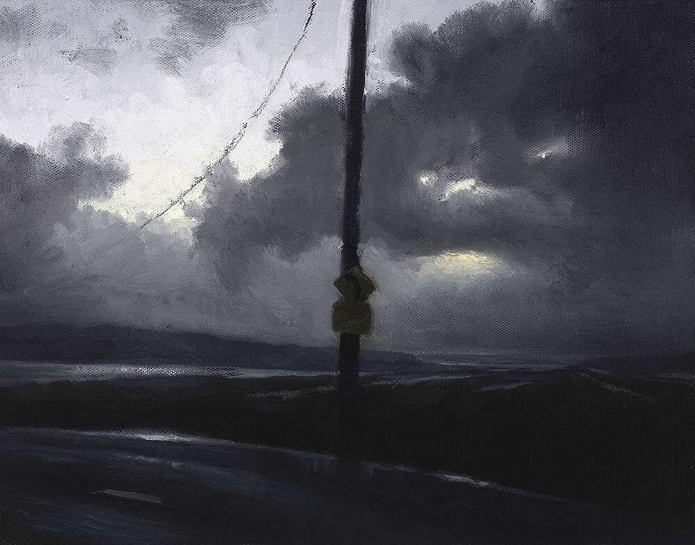 Harley Manifold - His Brand New Beamer Sticky Tape on the Windscreen Crack, 28 x 35cm, Oil on Canvas