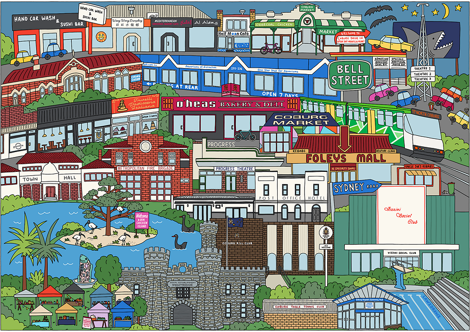 Laura Holley of Lawz Drawz - collage of Coburg
