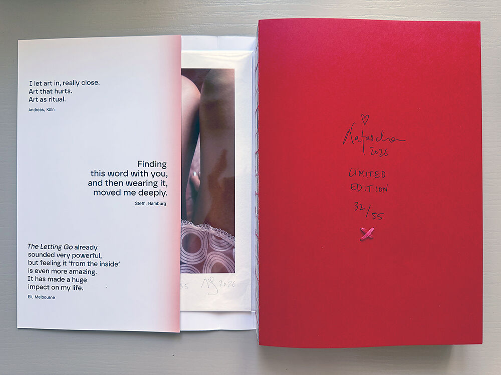 Natascha Stellmach, The Letting Go book detail, Limited Edition with A5 print 32/55, 352 p. 2026