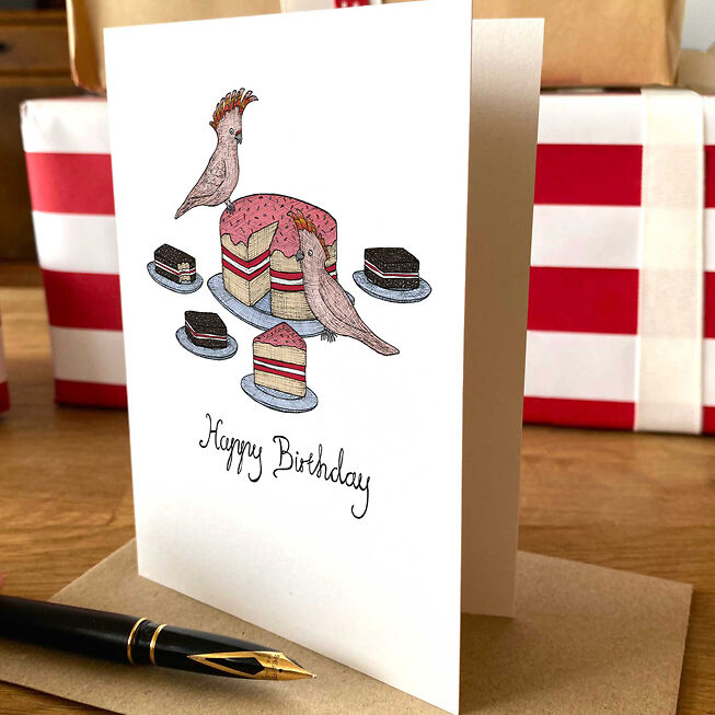 Cockatoos and Cake with present