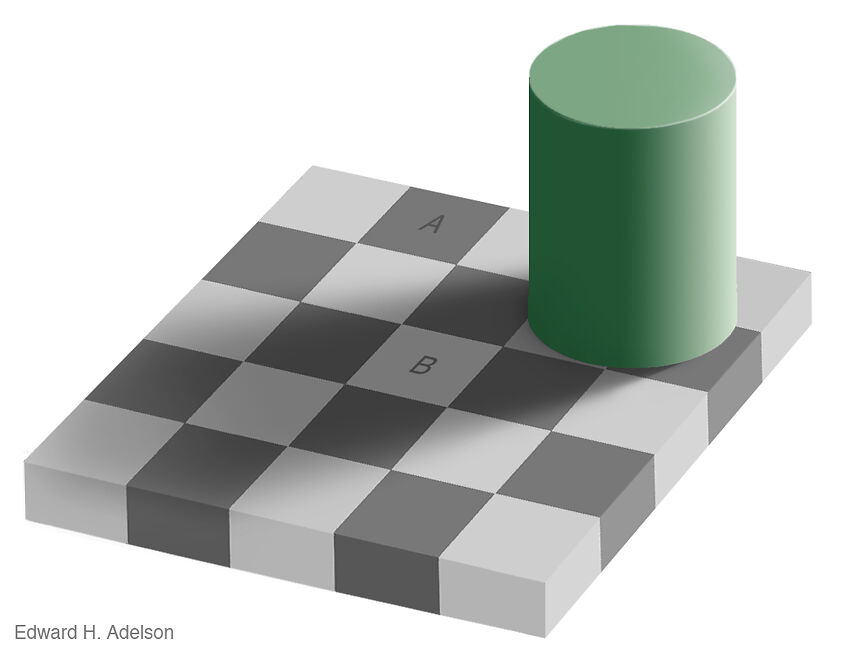 Areas of the image A and B are the same color