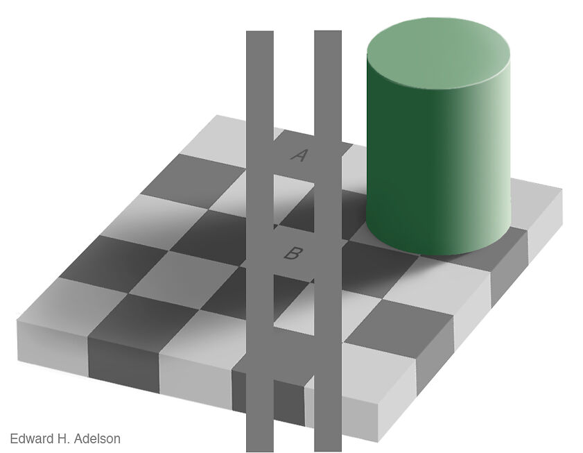 The original image plus two vertical stripes of the same shade of gray to make the colour equivalence more clear