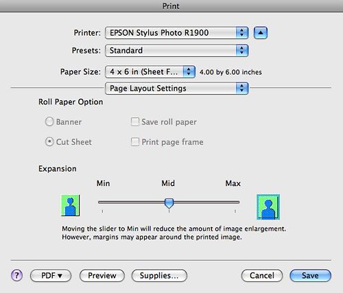 Epson controls for image expansion when using borderless...