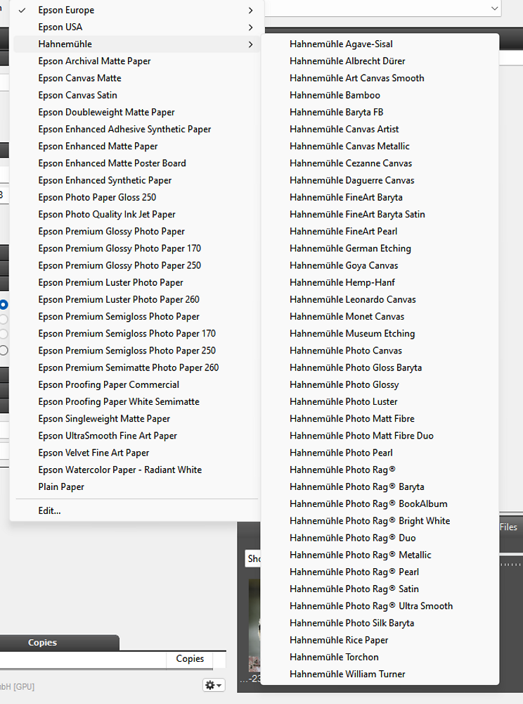 It took just a few seconds to install support for Hahnemuehle's entire selection of media!