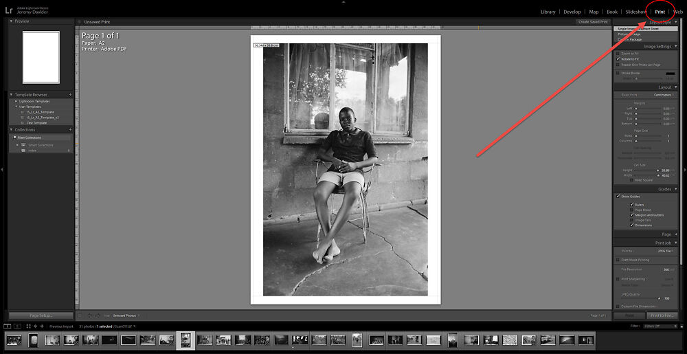 Once you're finished editing your images for print, navigate to the print module to get started.