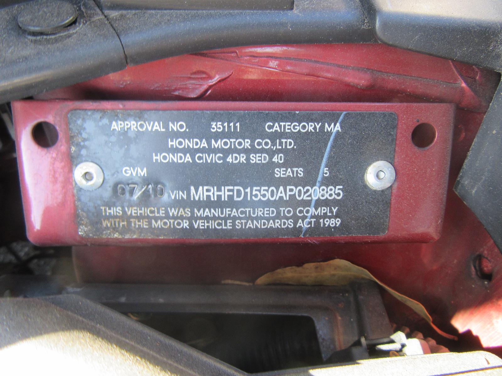 View Auto part Left Door Mirror Honda Civic 2010