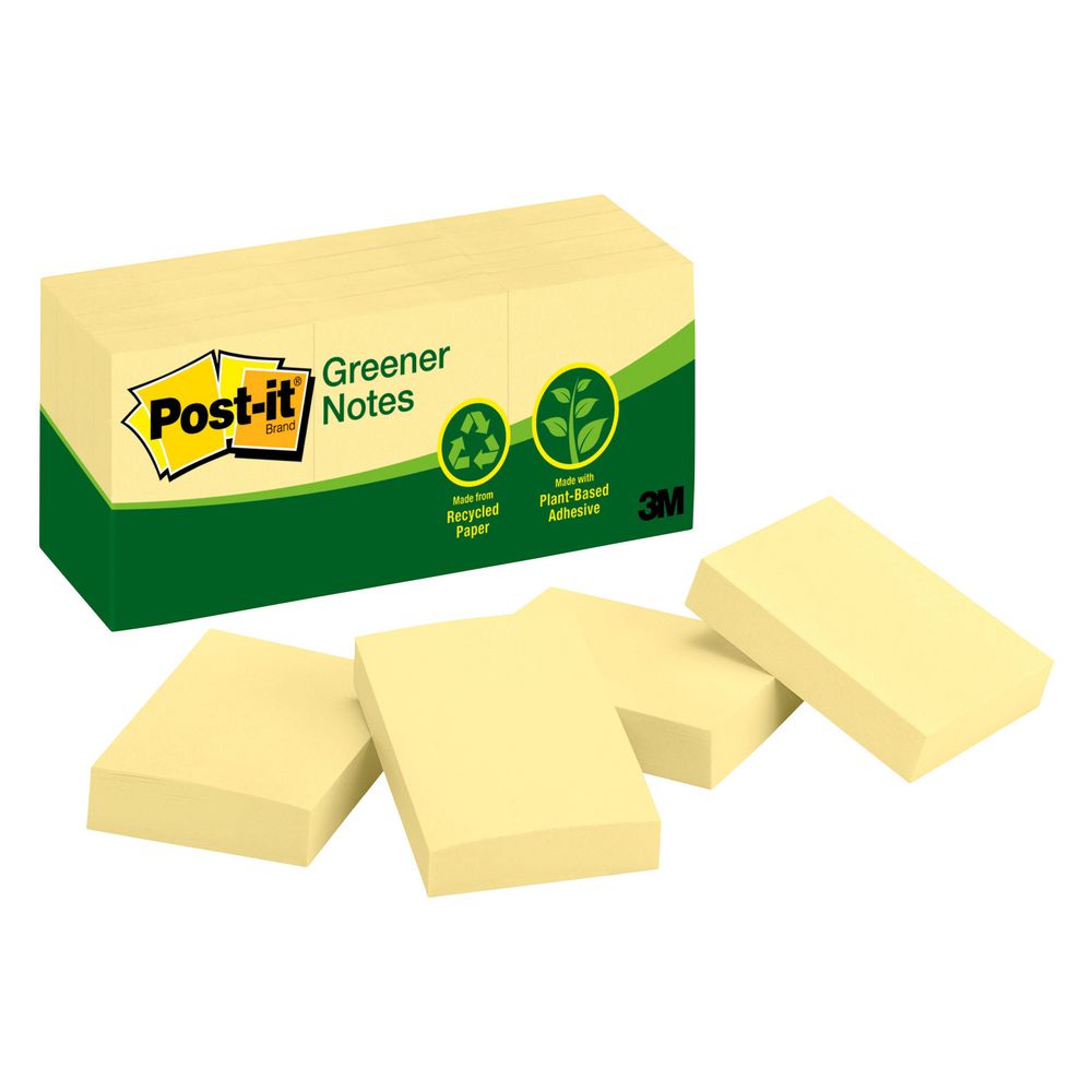 Post-it Greener Recycled Notes 35 x 48mm Yellow 12 Pack