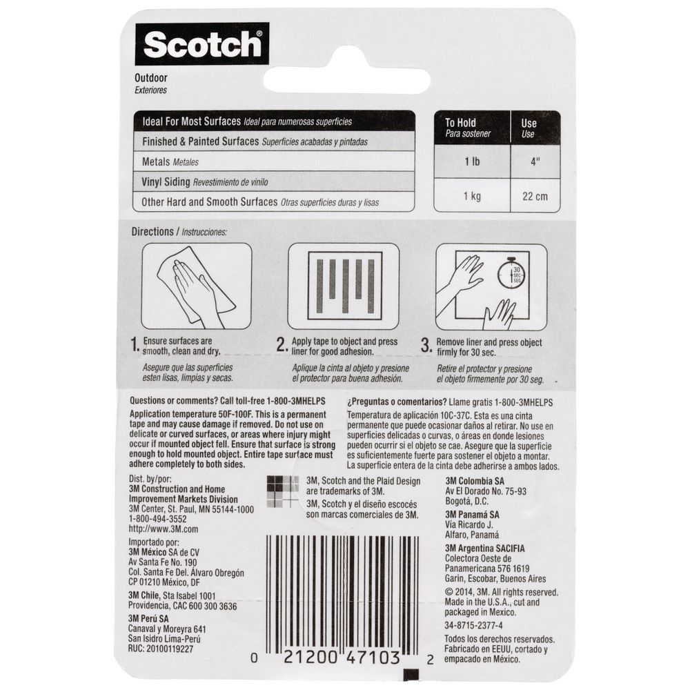 Scotch Permanent Outdoor Mounting Tape 25.4mm x 1.51m