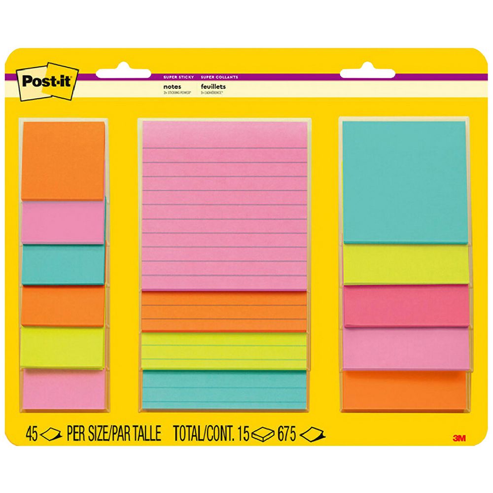 Post it Super Sticky Note Assort Size Supernova Neons 15 Pack Officeworks