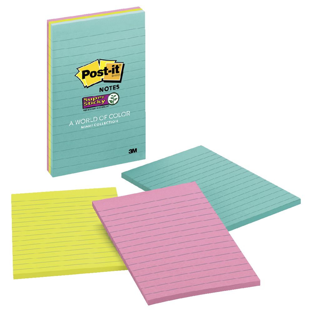 Post-it Super Sticky Notes 100 x 148mm Miami 3 Pack