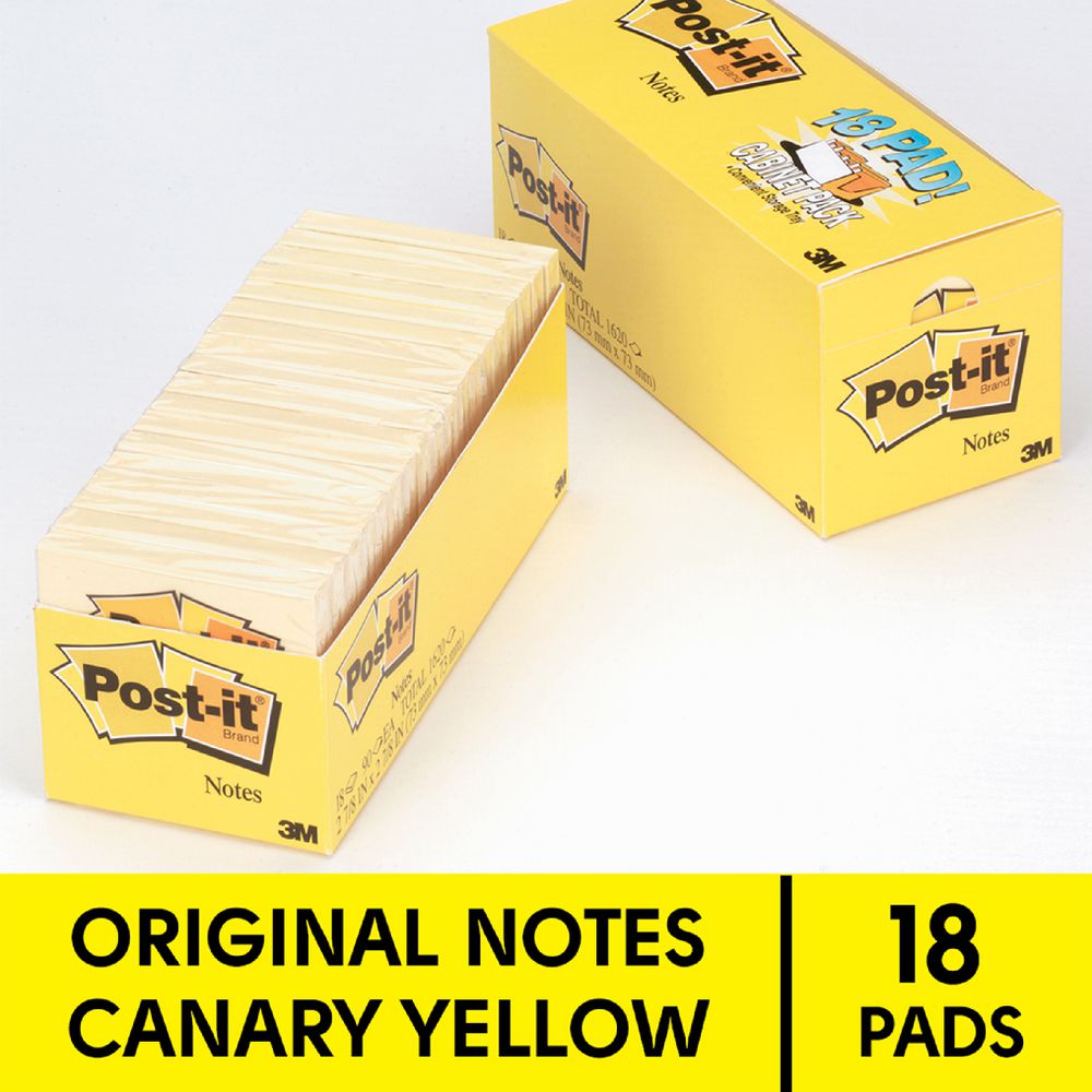Post-it Notes 76 x 76mm Cabinet Pack Yellow 18 Pack