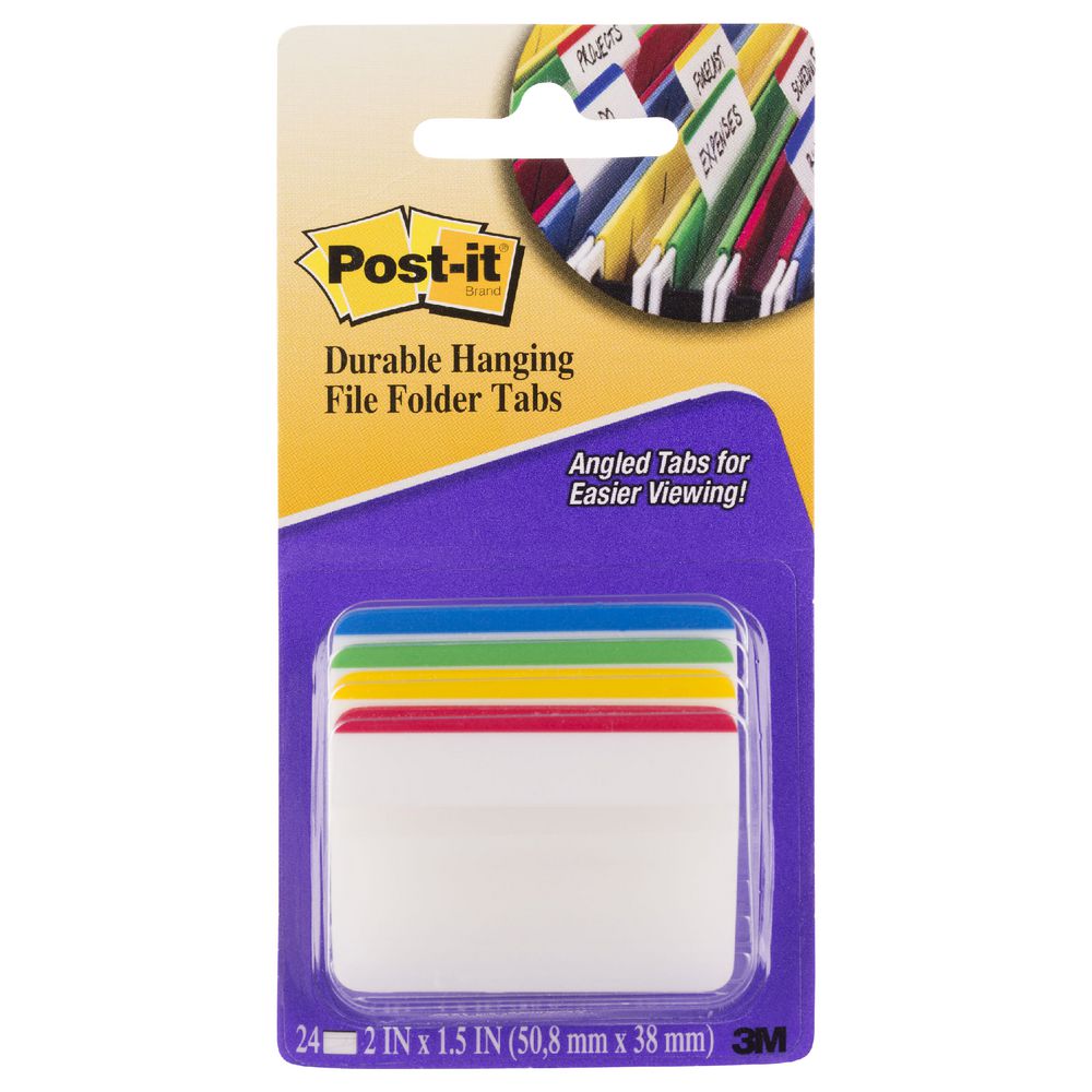 Post-it Durable Hanging File Tabs Colour Border 4 Pack