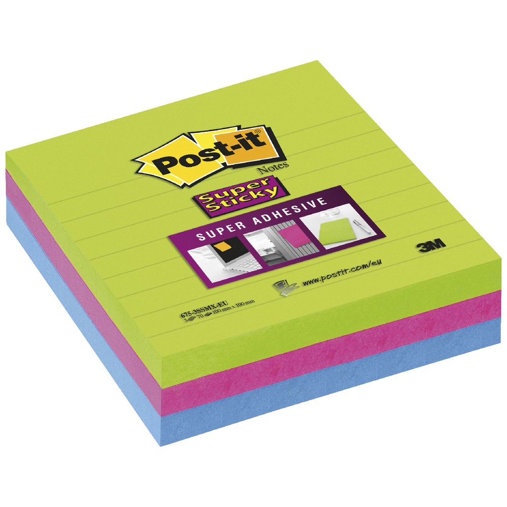 Post-it Super Sticky Lined Notes Assorted 3 Pack