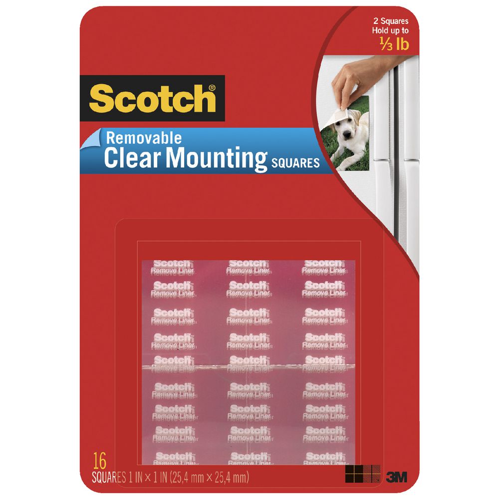 Scotch Removable Mounting Squares 25.4 x 25.4mm Clear 16 Pack