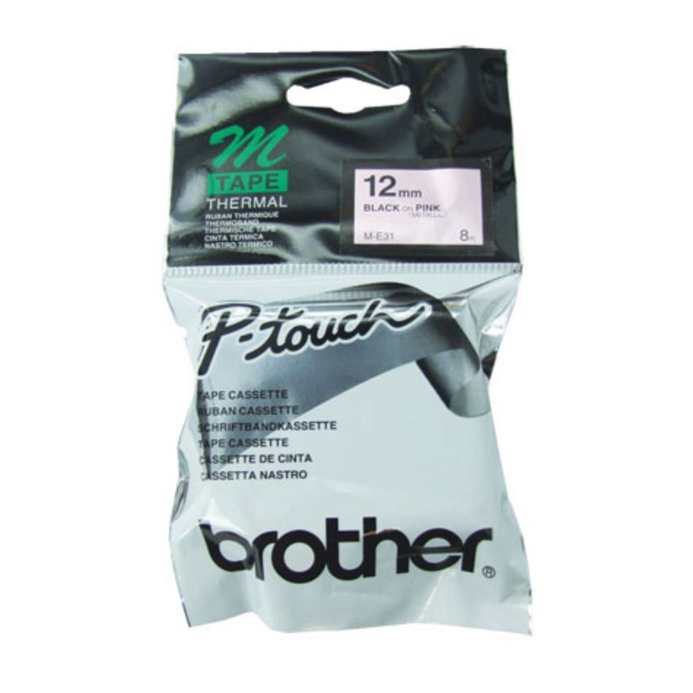 Brother Thermal M Tape 12mm x 8m Black on Pink