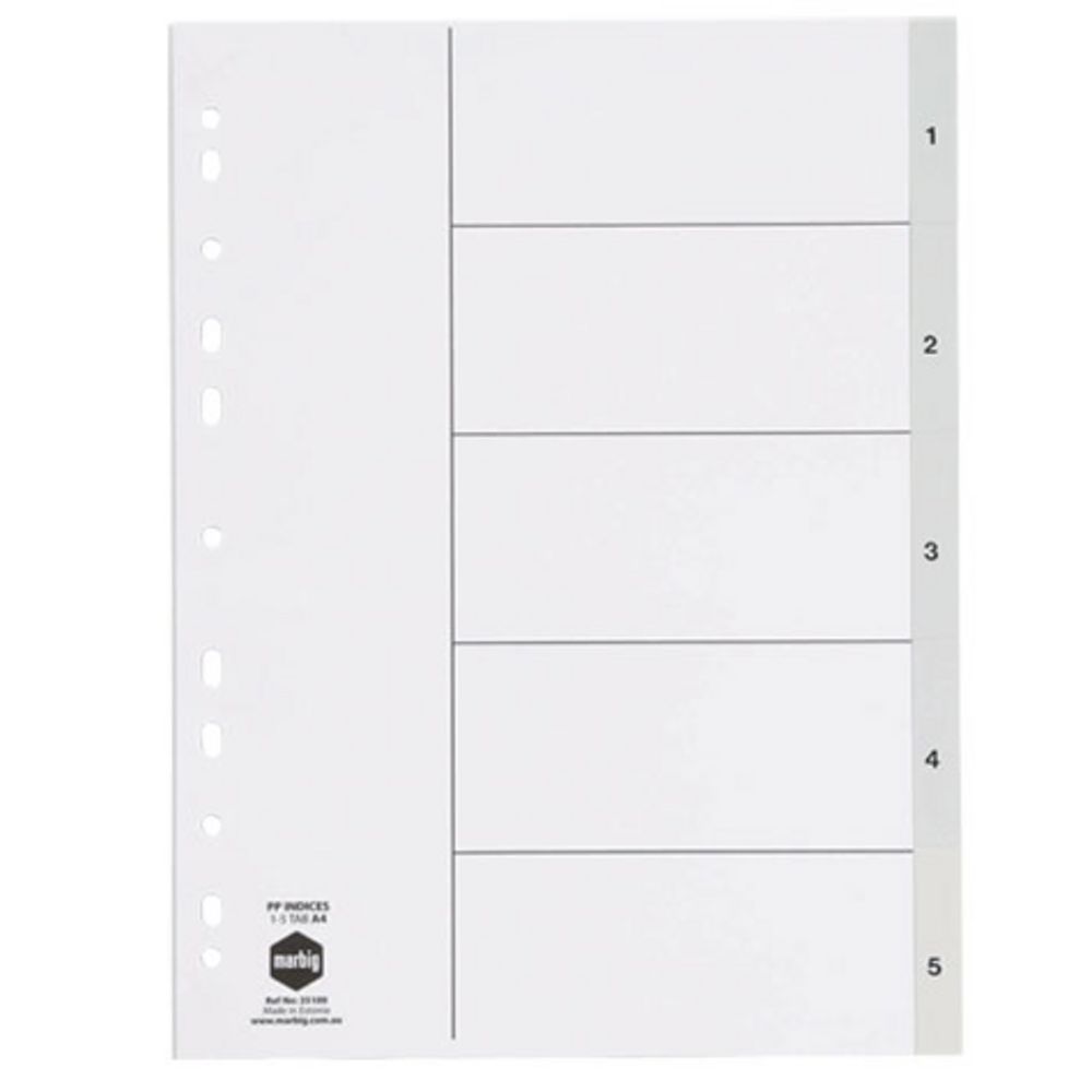 Marbig A4 1-5 Divider Tab Grey
